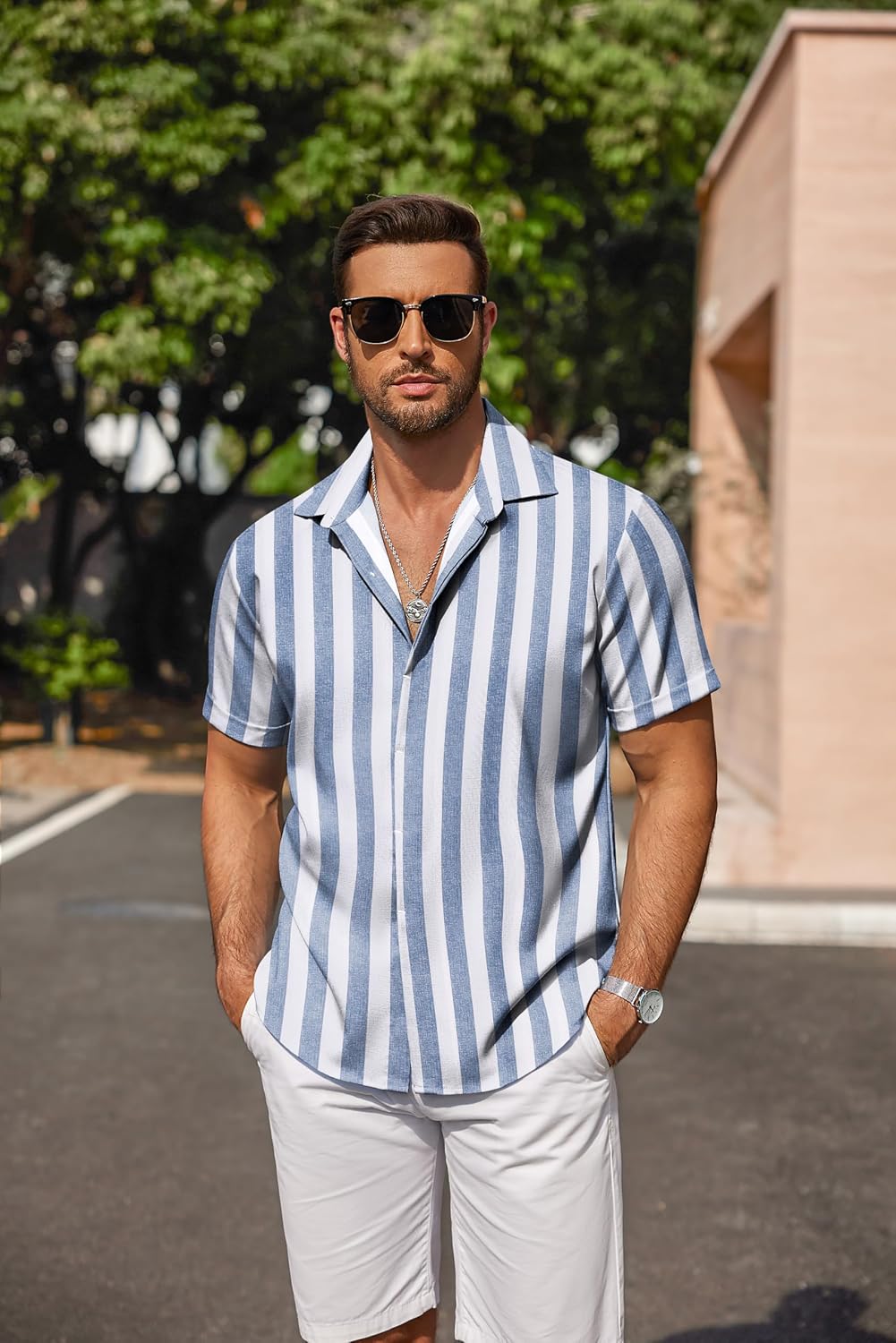 HOTCOOFANDY Men's Linen Shirts Short Sleeve Casual Shirts Button Down Shirt for Men Beach Summer Wedding Shirt