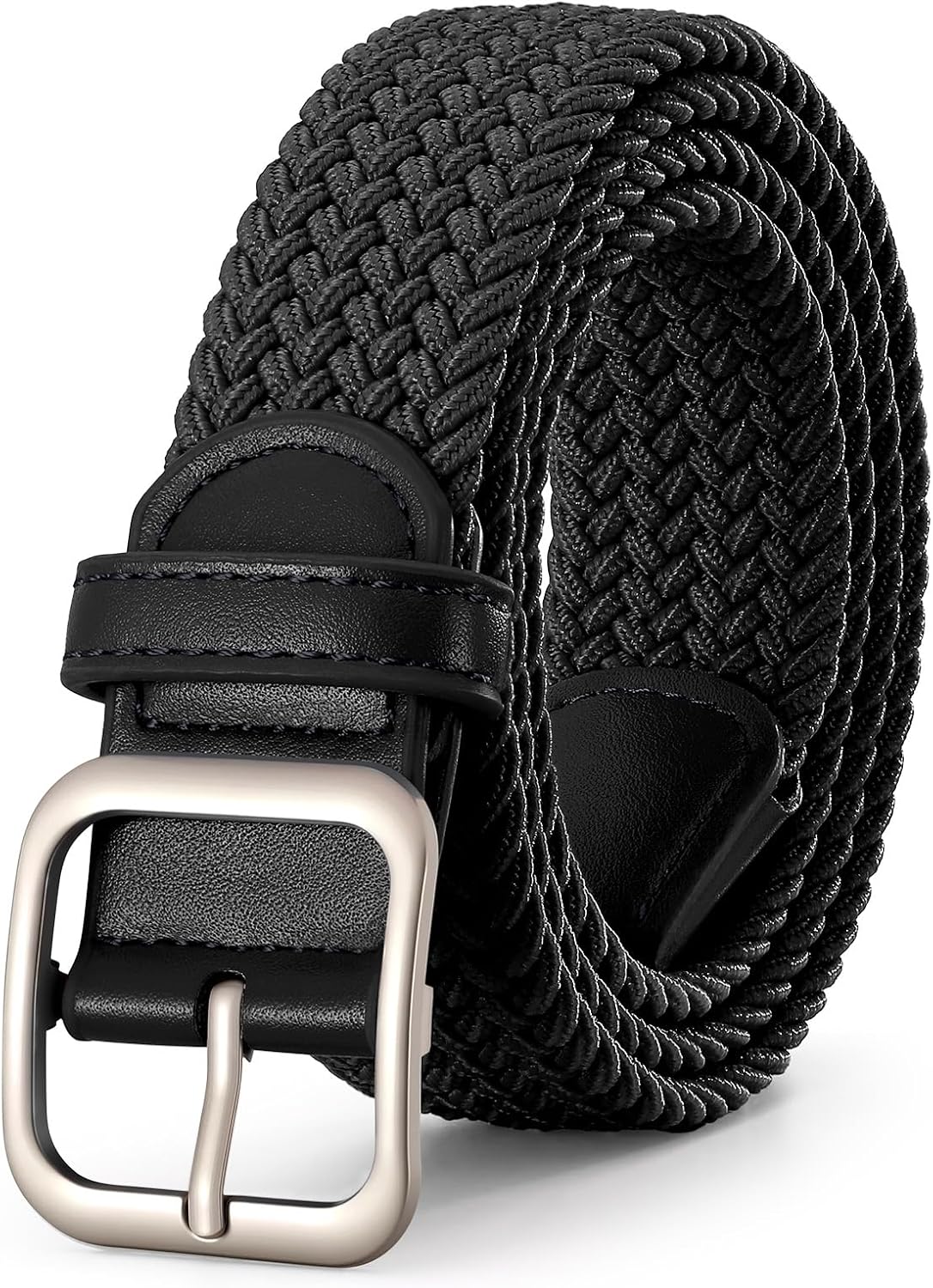 HOTXZQTIVE Women Elastic Braided Belt with Black Buckle, Woven Stretch Fabric