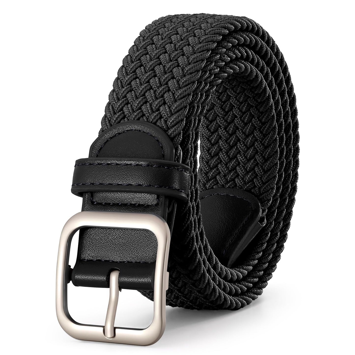 HOTXZQTIVE Women Elastic Braided Belt with Black Buckle, Woven Stretch Fabric