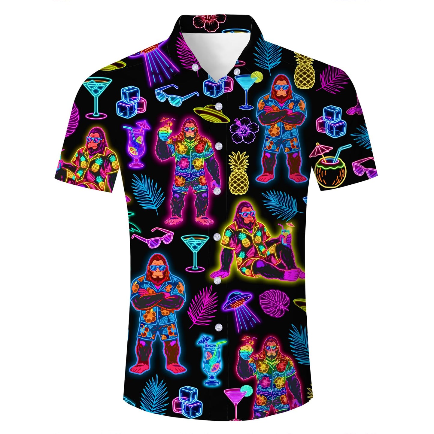 HOTFanient Mens Hawaiian Shirt Summer 3D Print Casual Short Sleeve Button Down Graphic Aloha Dress Shirts