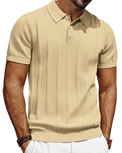 HOTPJ PAUL JONES Mens Polo Shirts Short Sleeve Textured Knit Polo Shirt Ribbed Casual Golf Shirts