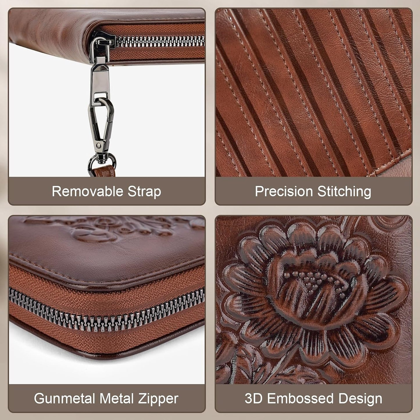 HOTWomens Wallet Rfid Embossed Vegan Leather Multi Card Slots Wallets Large Capacity Wristlet Travel Purse for Women