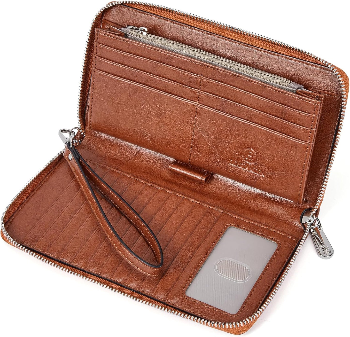 HOTBOSTANTEN Leather Wallet for Women RFID Blocking Zip Around Credit Cards Holder Phone Clutch