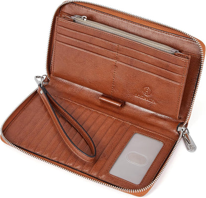 HOTBOSTANTEN Leather Wallet for Women RFID Blocking Zip Around Credit Cards Holder Phone Clutch