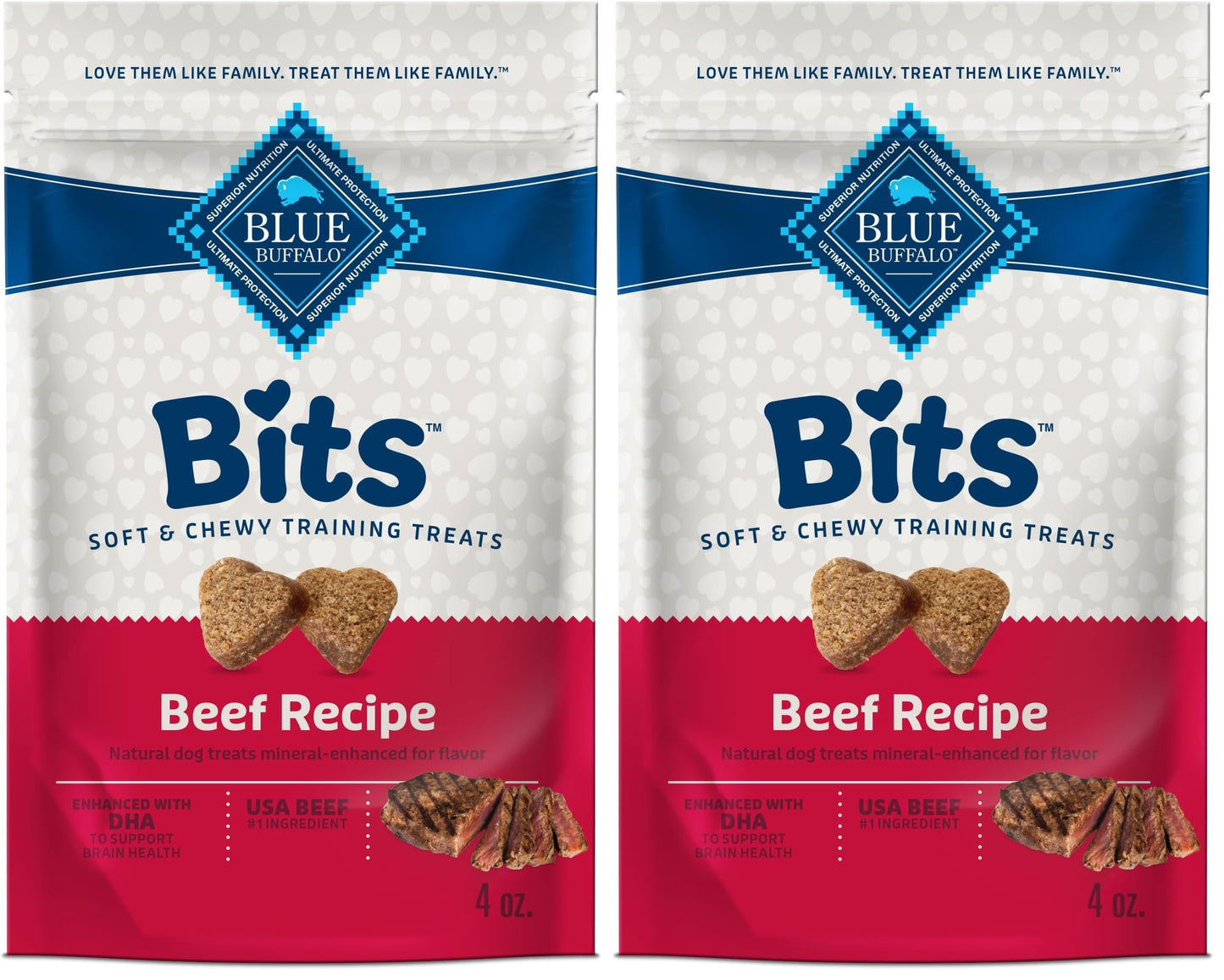 HOTBlue Buffalo Bits Beef Soft & Chewy Dog Treats, Bite-Sized for Training, Made with Real Beef & Enhanced with DHA, Heart-Shaped Dog Treats, Made in the USA with Natural Ingredients, 19 oz.