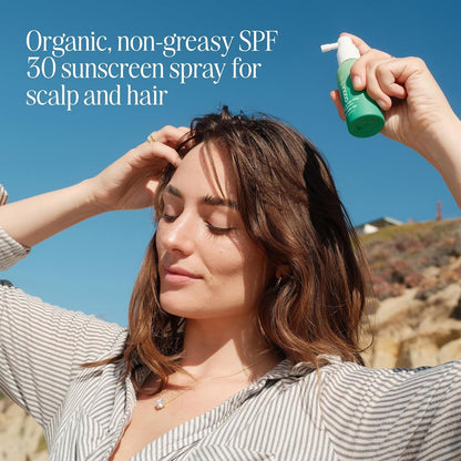 HOTCOOLA Organic Scalp Spray & Hair Sunscreen Mist with SPF 30, Dermatologist Tested Hair Care for Daily Protection, Vegan and Gluten Free, Ocean Salted Sage, 2 Fl Oz
