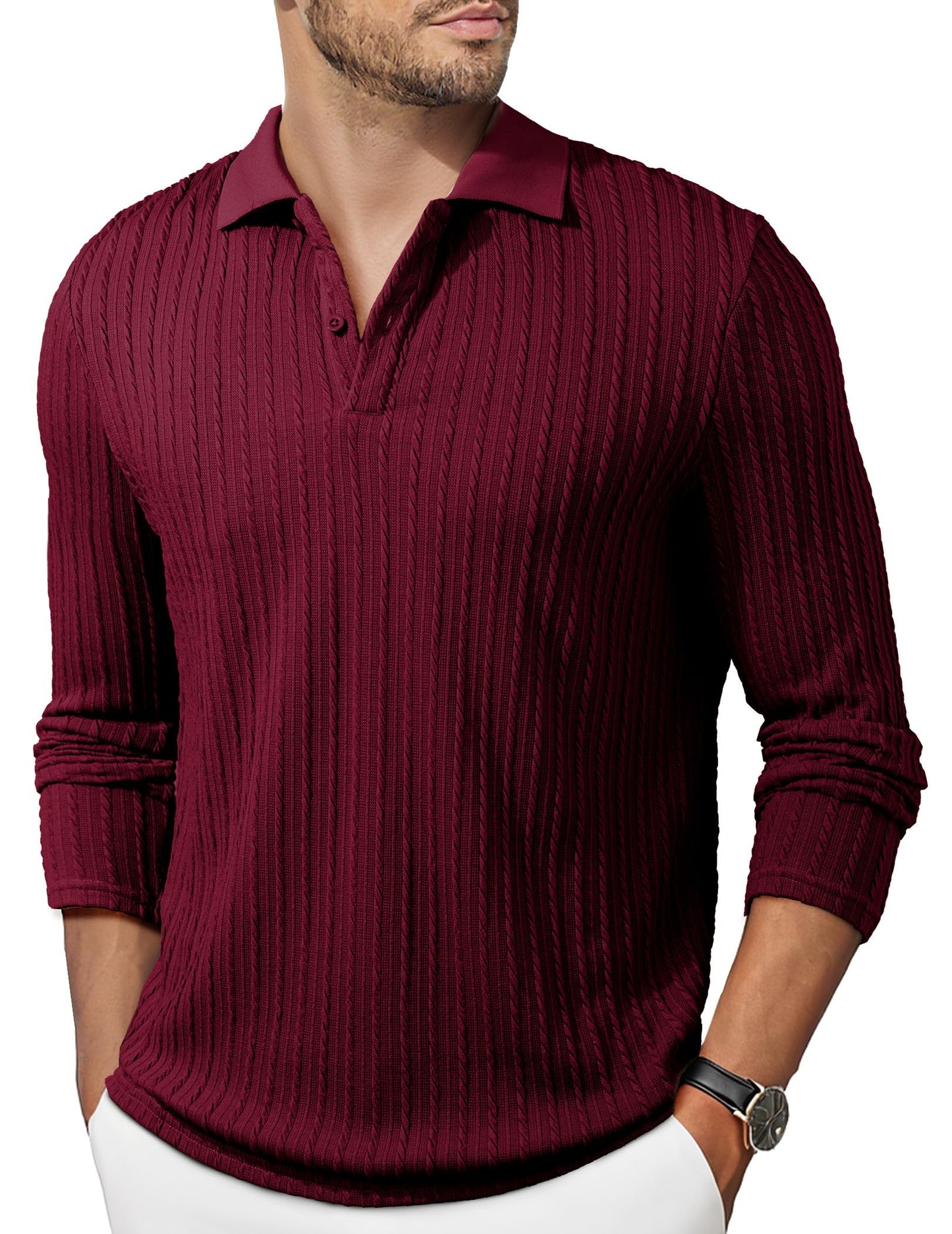HOTJMIERR Mens Casual Polo Shirt Summer Short Sleeve Vacation Button Beach Knit Stretchy Golf Shirts
