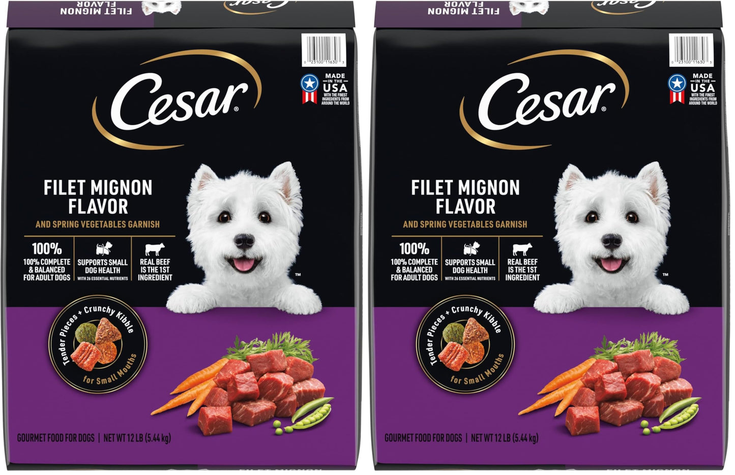 HOTCesar Small Breed Dry Dog Food, Filet Mignon & Spring Vegetables, 12 lb | Made in USA, Real beef #1 ingredient, 26 essential nutrients, supports small breed health, no artificial flavors
