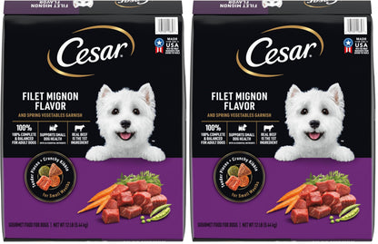 HOTCesar Small Breed Dry Dog Food, Filet Mignon & Spring Vegetables, 12 lb | Made in USA, Real beef #1 ingredient, 26 essential nutrients, supports small breed health, no artificial flavors