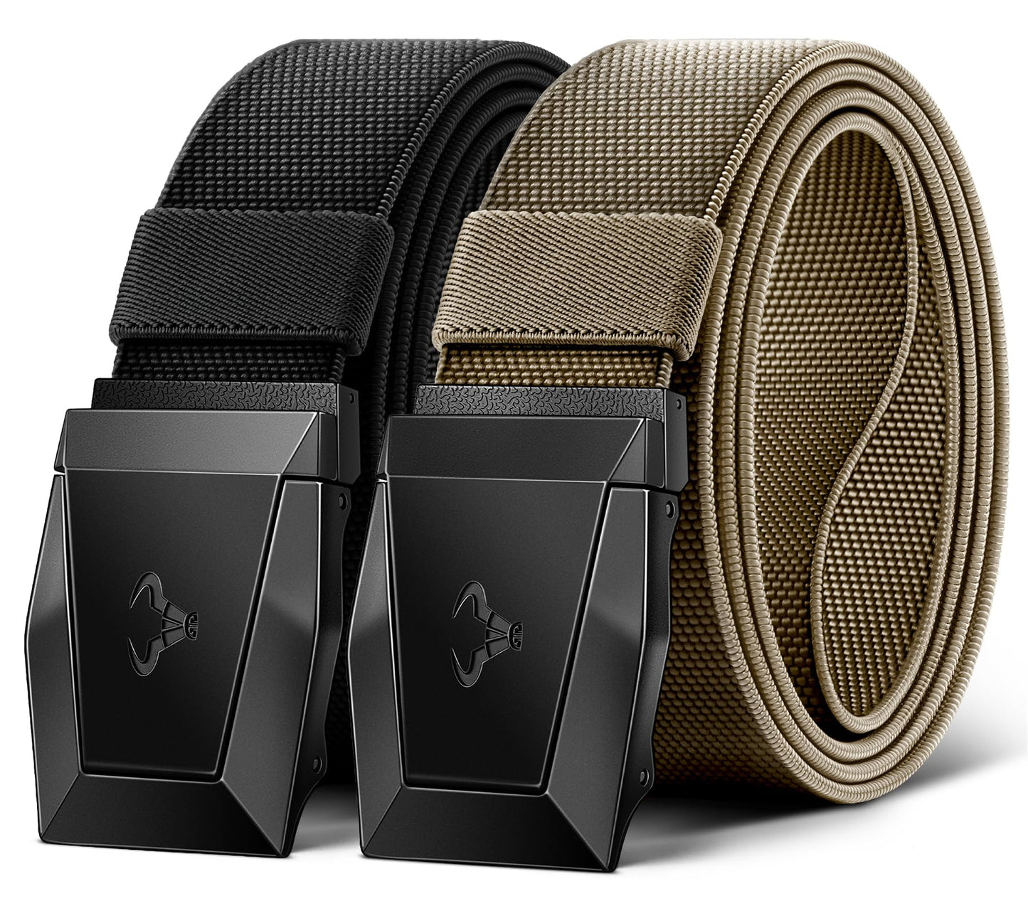 HOTBULLIANT Men Tactical Belt 2 Pack,Stretch Western Rigger Web Belt For Cowboy Military Heavy Duty 1.5"-Cut For Fit | Smooth Sliding | Adjustable for Precise Fit | Tailored Size | Rugged Nylon for Heavy Duty, hiking, Hunting