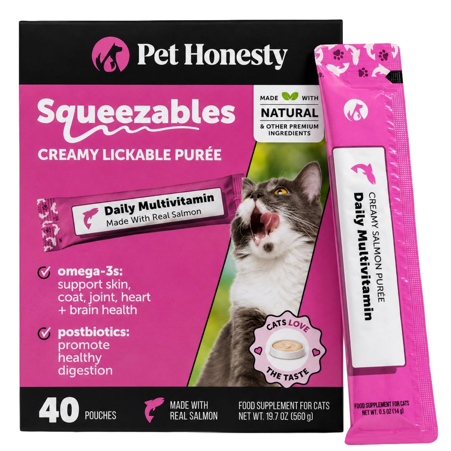 HOTCat Multivitamin Crunchy Creamy Chews - Daily Cat Vitamins with Lysine, Prebiotics, Omega 3 Fish Oil - Cat Treats for Immune Support, Skin Coat, Digestion, Heart + Joint Health (30-Day Supply)