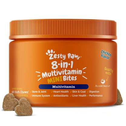 HOTZesty Paws Dog Multivitamin, Chewable Dog Vitamins and Supplements for Hip & Joints, Skin & Coat, Omega 3 Fish Oil for Dogs- Senior & Puppy Multivitamin- Chicken- 90ct