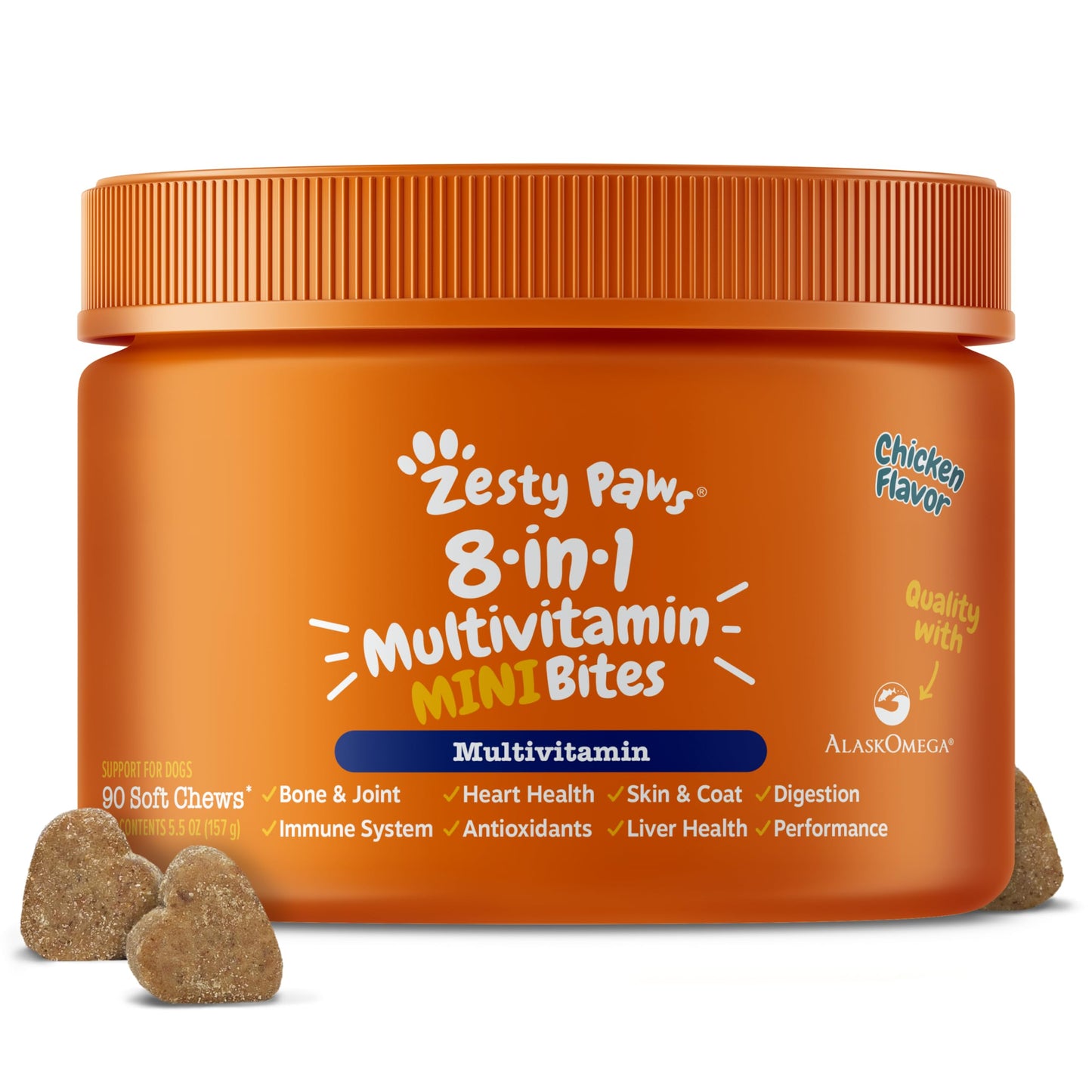 HOTZesty Paws Dog Multivitamin, Chewable Dog Vitamins and Supplements for Hip & Joints, Skin & Coat, Omega 3 Fish Oil for Dogs- Senior & Puppy Multivitamin- Chicken- 90ct