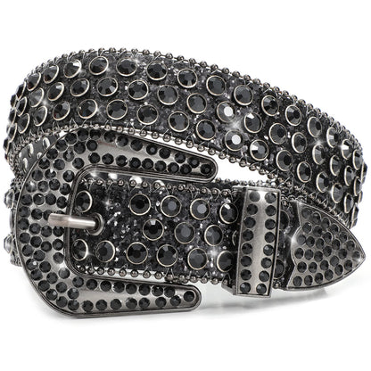 HOTXZQTIVE Cowgirl Bling Studded Leather Belts for Jeans Pants with Rhinestone and Western Silver Buckle, Unisex