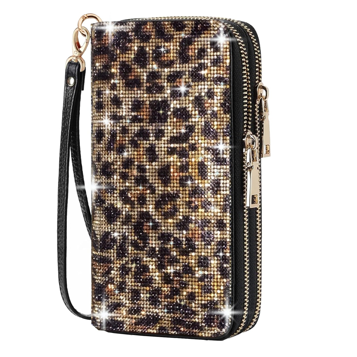 HOTWomen's Rhinestone Large Capacity Double Zipper Wristlet Clutch Purse Party Wallet Card Phone Holder