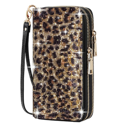 HOTWomen's Rhinestone Large Capacity Double Zipper Wristlet Clutch Purse Party Wallet Card Phone Holder
