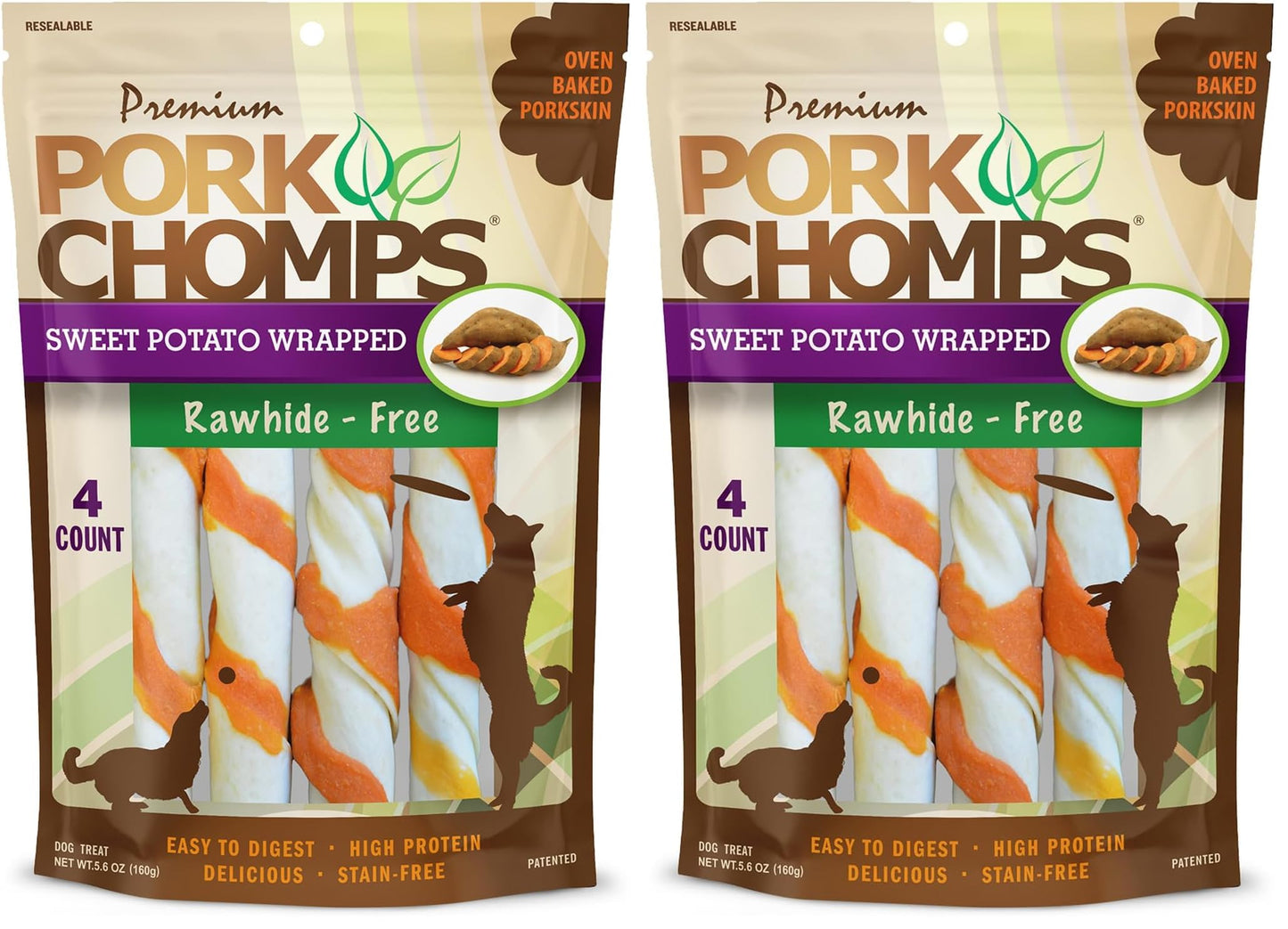 HOTPork Chomps Roasted Pork Skin Dog Chews, 6 Inch Twists, 15 Count - Long-Lasting Treats for Dogs - High Protein, Rawhide-Free, Low Fat, Healthy & Delicious Chews