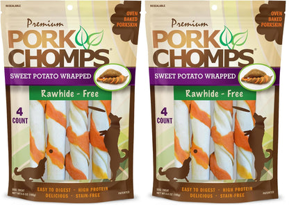 HOTPork Chomps Roasted Pork Skin Dog Chews, 6 Inch Twists, 15 Count - Long-Lasting Treats for Dogs - High Protein, Rawhide-Free, Low Fat, Healthy & Delicious Chews