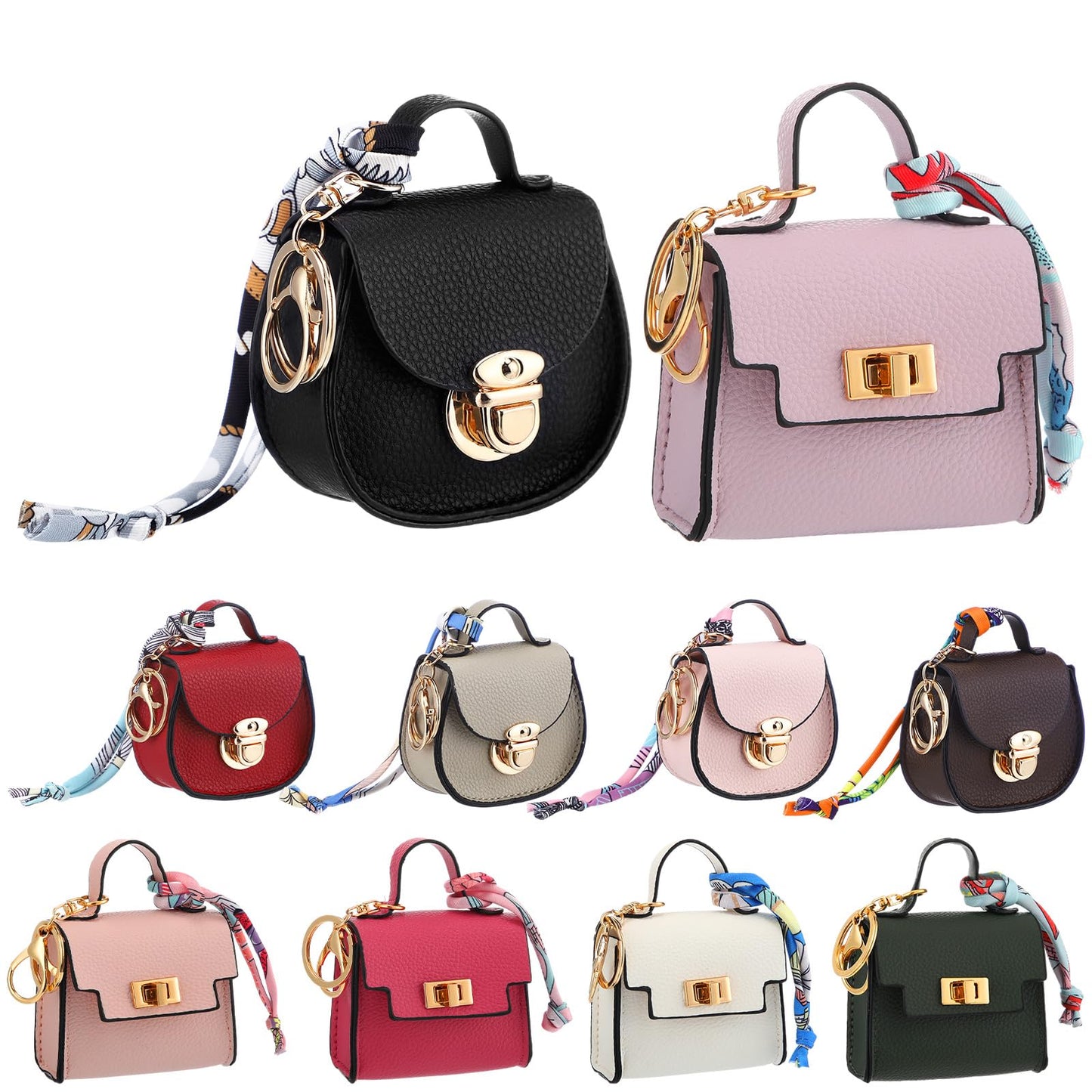 HOTLiliaafar 8 Pcs Mini Backpack Keychain Mini Coin Purses for Women Cute PU Leather Makeup Bag with Keychain, Multi Pocket Card Holder Cable Organizer Giftable Zipper Pouch (Minimalist)