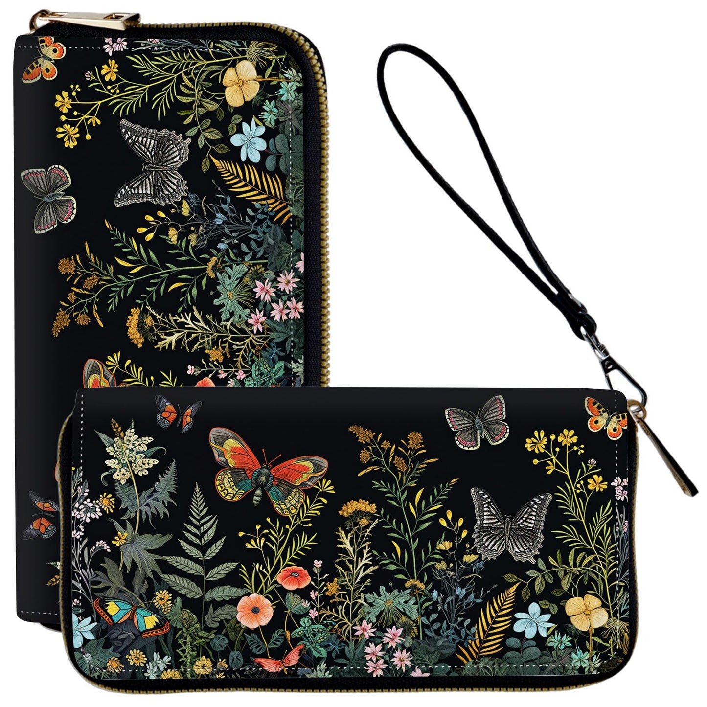 HOTLadies Wallet,Clutch Purses for Women Wallets Leather Credit Card Holder for Women Wristlet Slim Small Cute with Zipper,Thin RFID Blocking with Wrist Strap,Glitter Dragonfly Moon