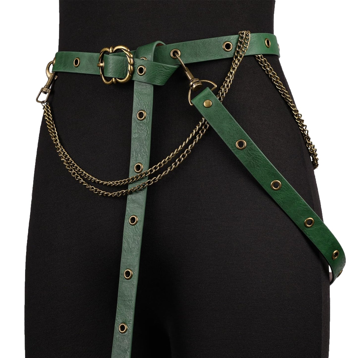 HOTHiiFeuer Medieval DIY Faux Leather Metal Chain Belt, Vintage Adjustable Thin Belt For Women, Retro Skinny Belt For Dresses