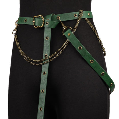 HOTHiiFeuer Medieval DIY Faux Leather Metal Chain Belt, Vintage Adjustable Thin Belt For Women, Retro Skinny Belt For Dresses