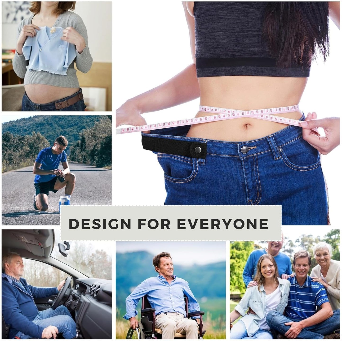 HOTBELTROAD No Buckle Belts for Men Women Side Belt without Buckle Elastic Stretch Adjustable Invisible Belt