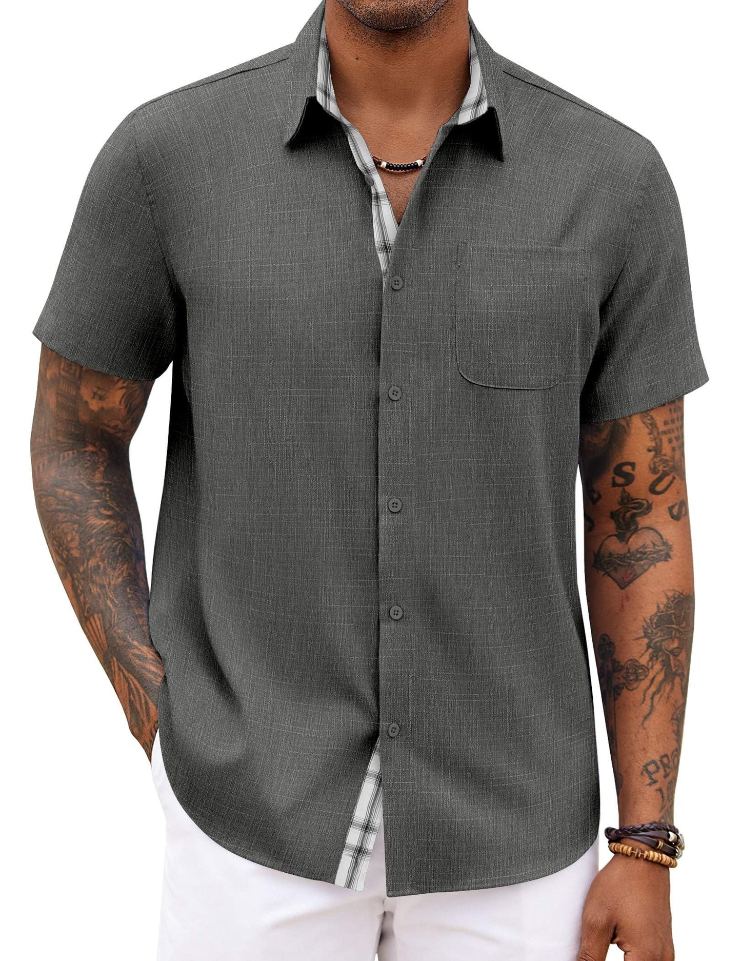 HOTCOOFANDY Men's Button Down Shirts Short Sleeve Casual Summer Beach Vacation Wedding Shirt with Pocket