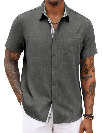 HOTCOOFANDY Men's Button Down Shirts Short Sleeve Casual Summer Beach Vacation Wedding Shirt with Pocket