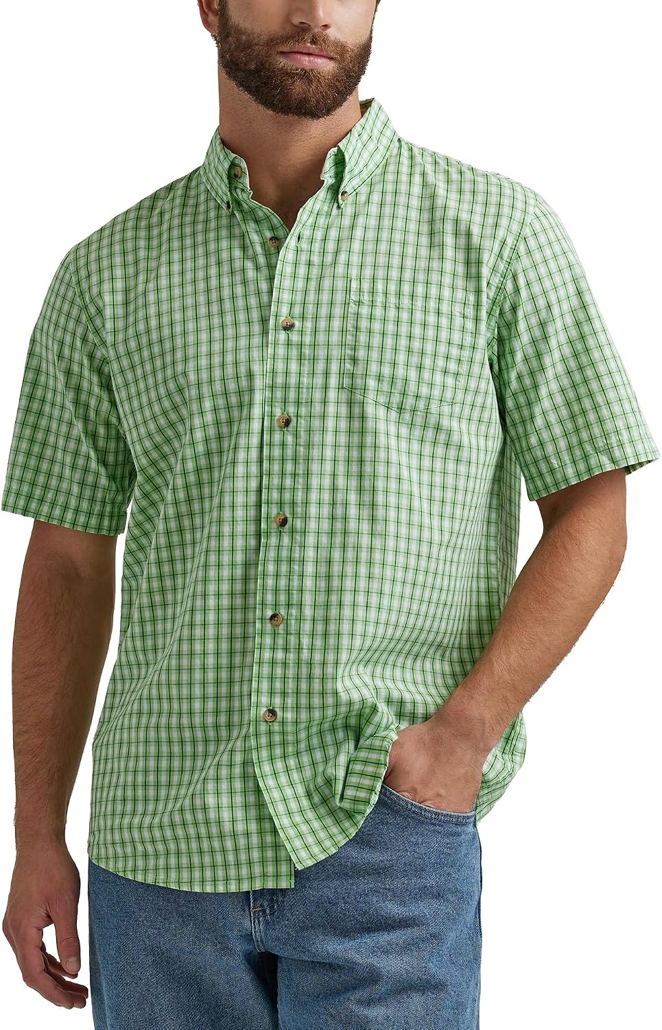 HOTWrangler Authentics Men's Short Sleeve Classic Plaid Shirt