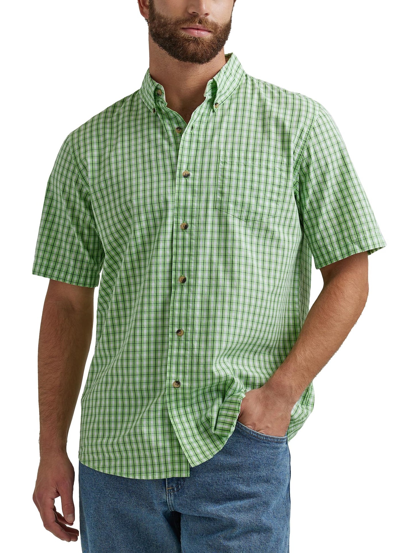 HOTWrangler Authentics Men's Short Sleeve Classic Plaid Shirt