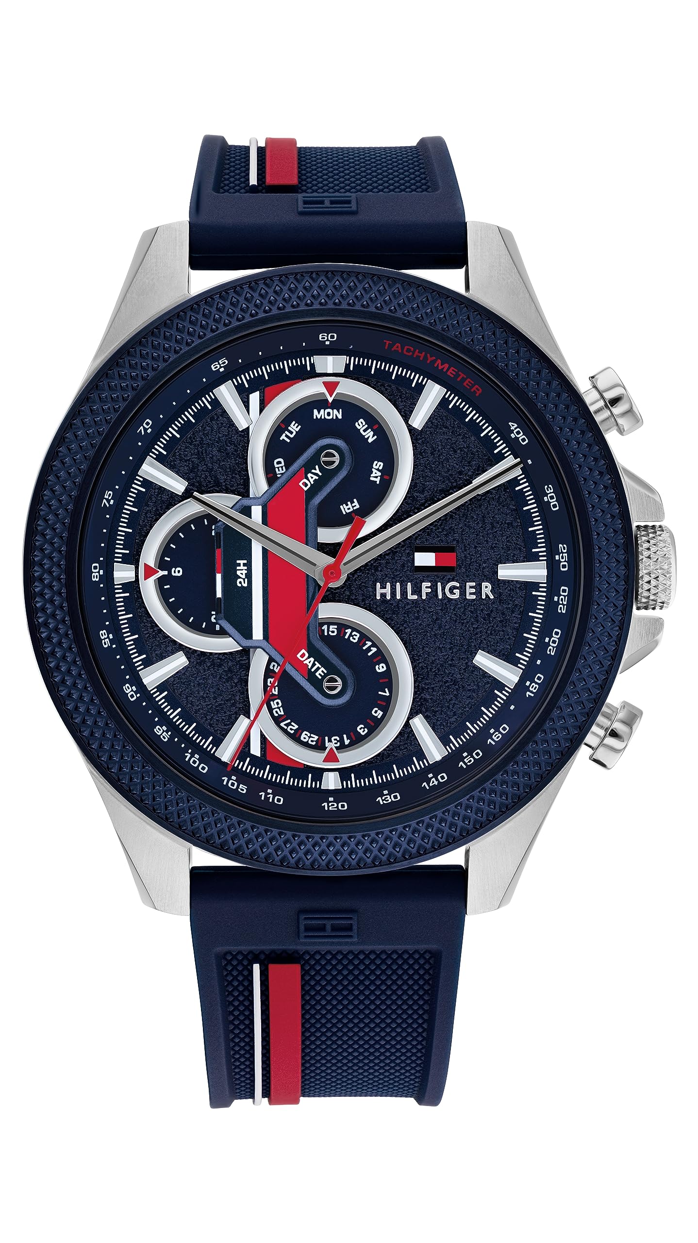 HOTTommy Hilfiger Men's Multifunction Quartz Watch – 46mm Stainless Steel Case, Racing-Inspired Design, 5 ATM Water Resistant, Elegant Modern Timepiece, Gift for Him