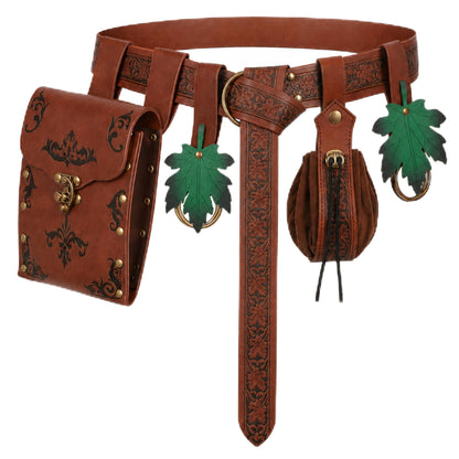 HOT5 PCS Renaissance Accessories-Medieval Potion Belt Set | Medieval Fantasy Style, Forest Leaf Accents, Ranger, Elf, Witch, Pirate, Viking,Renaissance Accessories,Ren Faire Accessories