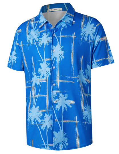 HOTELETOP Men's Hawaiian Shirt Summer Stretch Short Sleeve Tropical Beach Button Down Casual Shirt