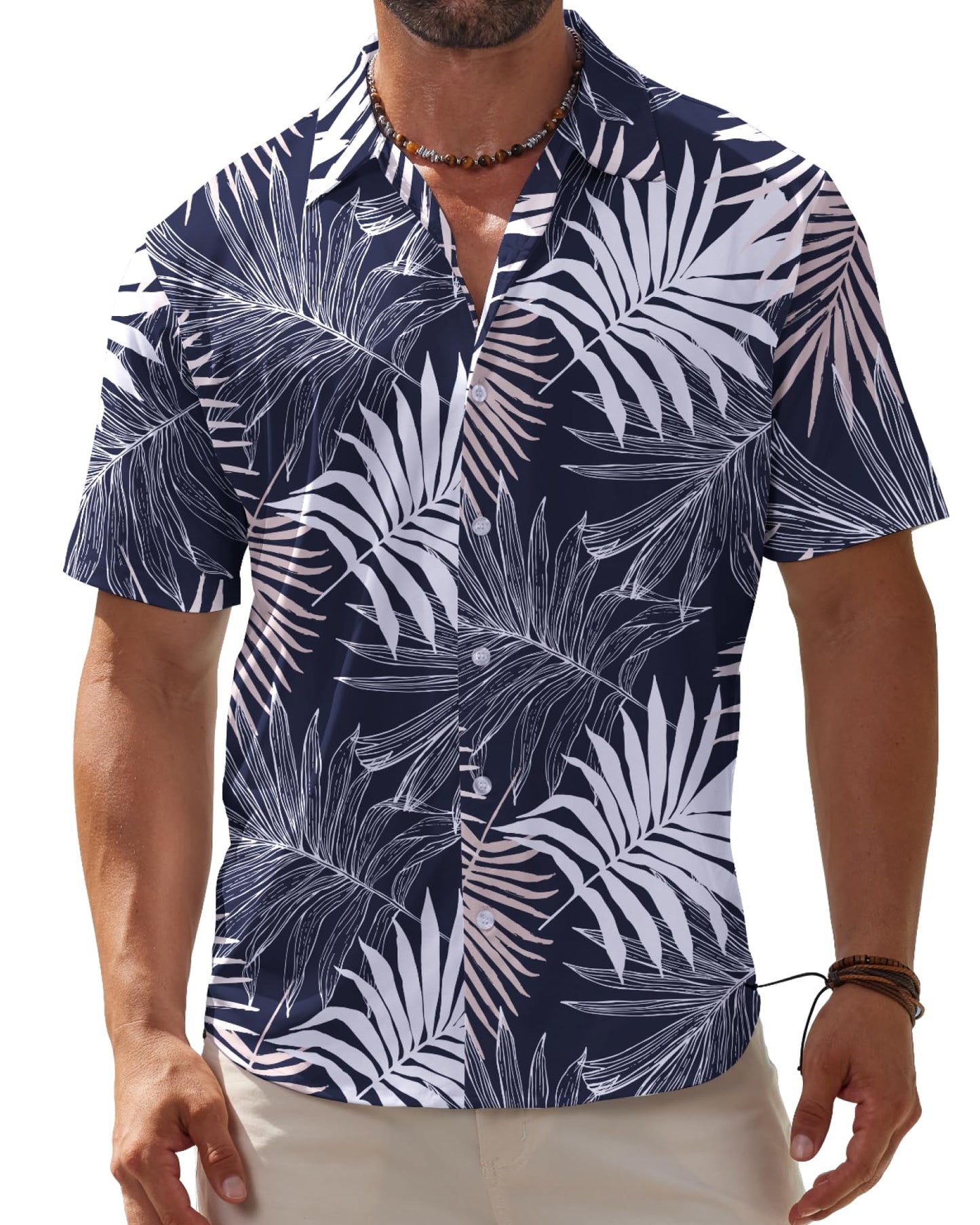 HOTBOJIN Men's Hawaiian Wrinkle Free Short Sleeve Button Down Tropical Floral Beach Vacation Shirt