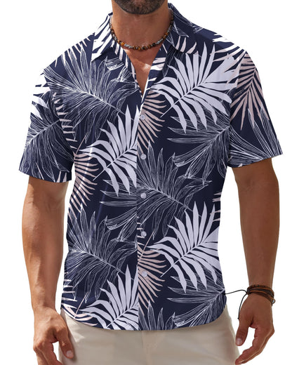 HOTBOJIN Men's Hawaiian Wrinkle Free Short Sleeve Button Down Tropical Floral Beach Vacation Shirt