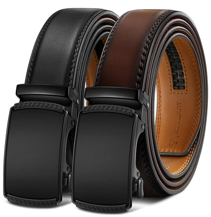 HOTBULLIANT Men Belts 2 Pack,Ratchet Sliding Belt Adjustable For Gift Mens Dress Casual 1 3/8",Cut for Fit