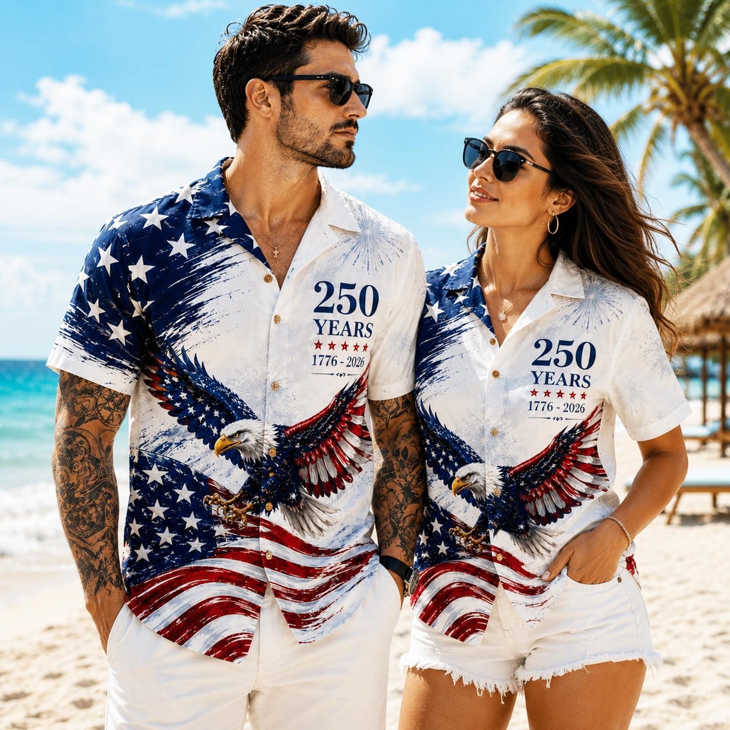 HOTAmerica 250TH Anniversary Hawaiian Shirt 1776-2026, Patriotic Eagle Flag Button Down Shirts Men, Gifts for Independence Day