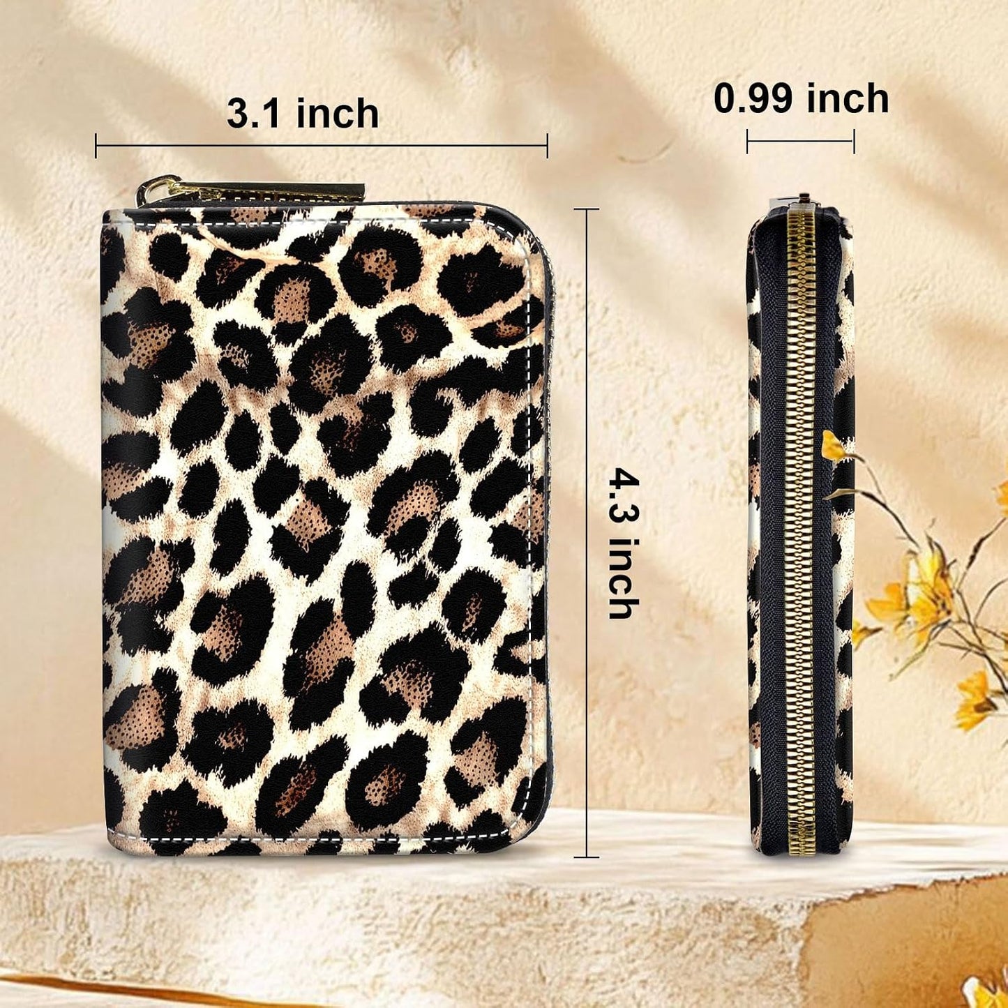HOTWomens Card Wallet with Zipper, RFID Blocking Small Credit Card Holder Case, PU Leather Accordion Card Wallet for Women, Compact Travel ID & Cash Organizer, Leopard Print 02