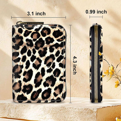 HOTWomens Card Wallet with Zipper, RFID Blocking Small Credit Card Holder Case, PU Leather Accordion Card Wallet for Women, Compact Travel ID & Cash Organizer, Leopard Print 02