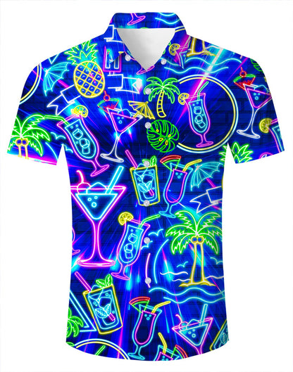 HOTFanient Mens Hawaiian Shirt Summer 3D Print Casual Short Sleeve Button Down Graphic Aloha Dress Shirts