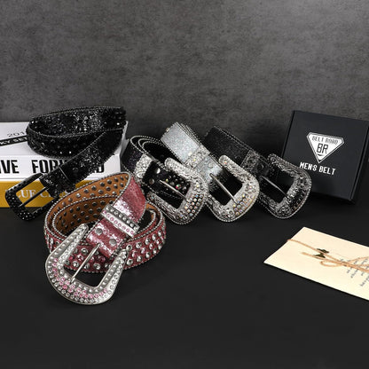 HOTBELTROAD Rhinestone Belt Goth Bling Belts for Women and Men Western Cowboy Cowgirl Belts for Jeans, Halloween Belt