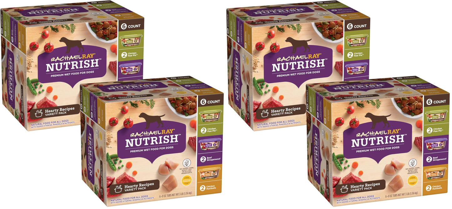 HOTNutrish Savory Favorites Wet Dog Food Variety Pack, 8 oz Tubs (Rachael Ray) | Pack of 6, Includes 3 Delicious Flavors of Chicken Paw Pie, Hearty Beef Stew & Savory Lamb Stew, No Artificial Flavors