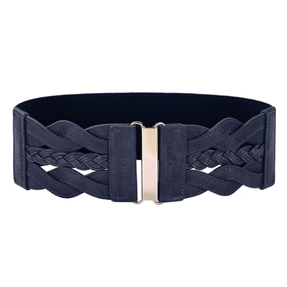 HOTGRACE KARIN Wide Belts for Women Elastic Waist Belt | 3 inch wide stretchy waistband, Woven design, Golden buckle, For dresses skirt, Vintage casual boho western style