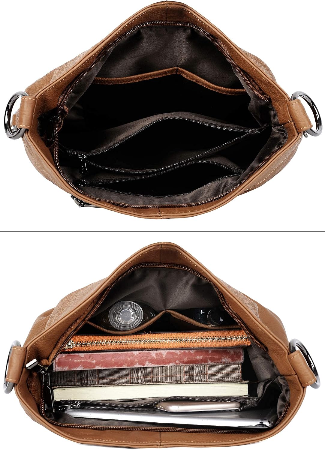 HOTYALUXE Bundle Women's Real Leather Handbags Purses and RFID Protected Card Wallets Brown 1