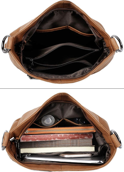 HOTYALUXE Bundle Women's Real Leather Handbags Purses and RFID Protected Card Wallets Brown 1