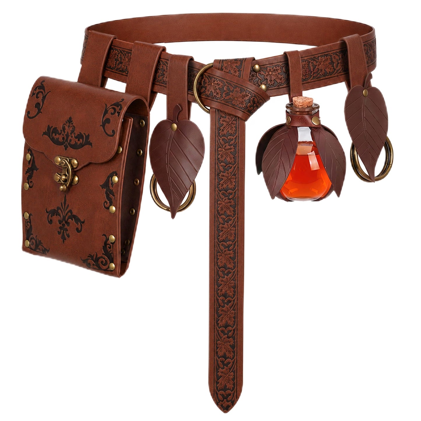HOT5 PCS Renaissance Accessories-Medieval Potion Belt Set | Medieval Fantasy Style, Forest Leaf Accents, Ranger, Elf, Witch, Pirate, Viking,Renaissance Accessories,Ren Faire Accessories