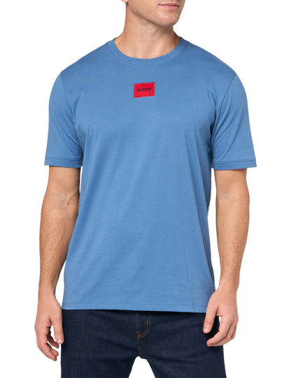 HOTHugo Mens Ribbed Crew Neck Regular Fit Center Logo T-Shirt