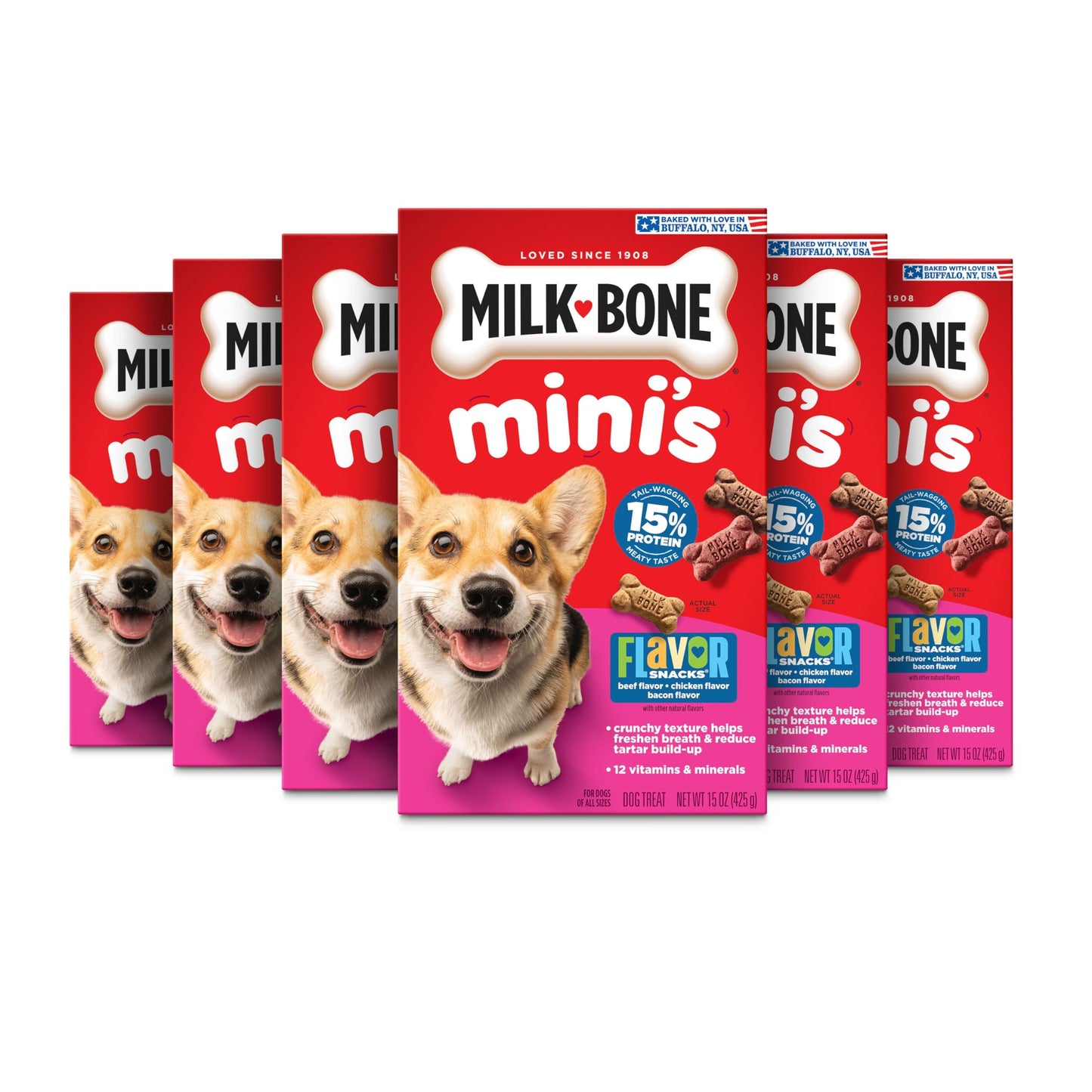 HOTMilk-Bone Flavor Snacks Mini’s Dog Biscuits, Flavored Crunchy Dog Treats, 36 Oz. Canister | 5 calories per treat, 15% protein, 3 flavors per canister (beef, chicken & bacon, naturally & artificially flavored)