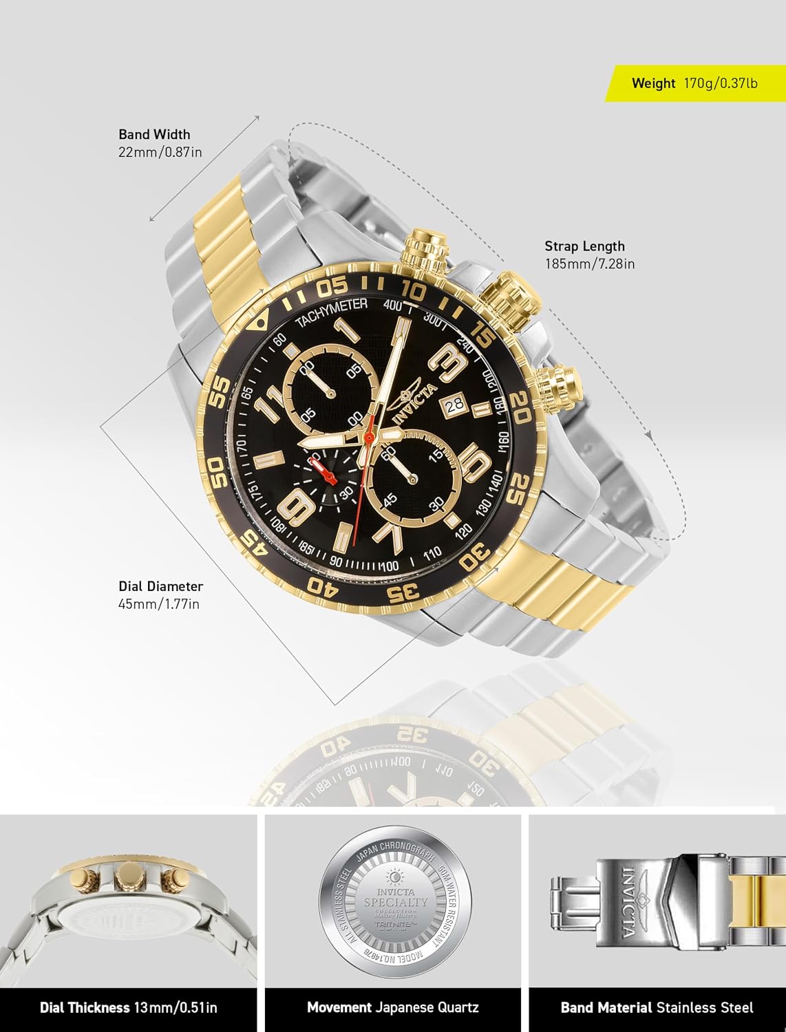 HOTInvicta Men's Specialty Chronograph Textured Dial Stainless Steel Watch